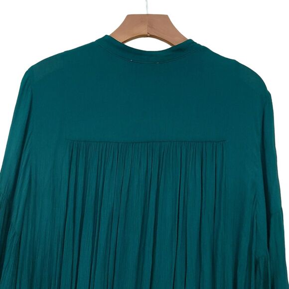 Pull&Bear Maxi Dress Womens Medium Green Bell Sleeve Pleated V-Neck Bohemian - Picture 7 of 10